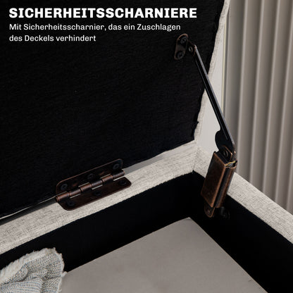 Bench with Storage, Upholstered Bench with Linen Look, Bed Bench with Wooden Legs, Storage Bench for Living Room Bedroom Hallway 110 x 39 x 45 cm, Beige