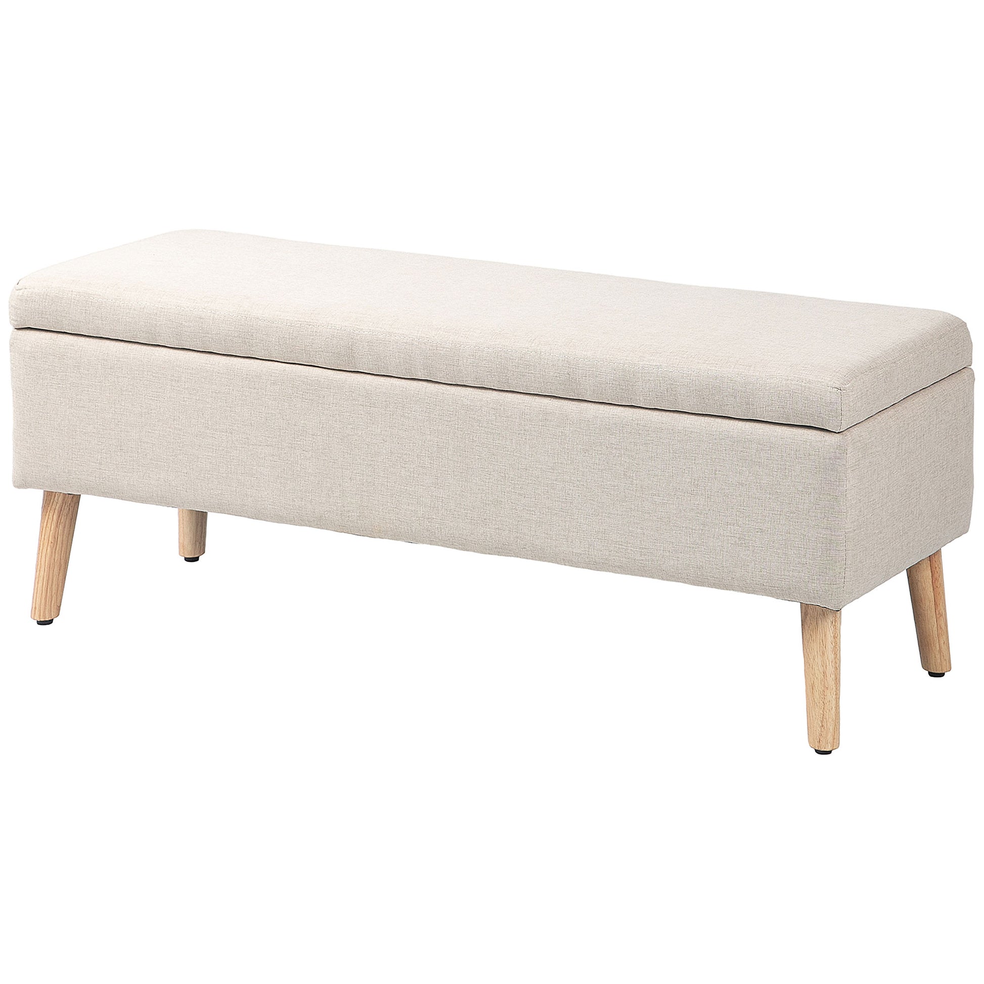 Bench with Storage, Upholstered Bench with Linen Look, Bed Bench with Wooden Legs, Storage Bench for Living Room Bedroom Hallway 110 x 39 x 45 cm, Beige