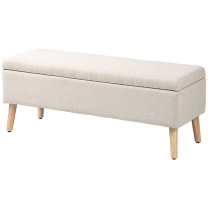 Bench with Storage, Upholstered Bench with Linen Look, Bed Bench with Wooden Legs, Storage Bench for Living Room Bedroom Hallway 110 x 39 x 45 cm, Beige