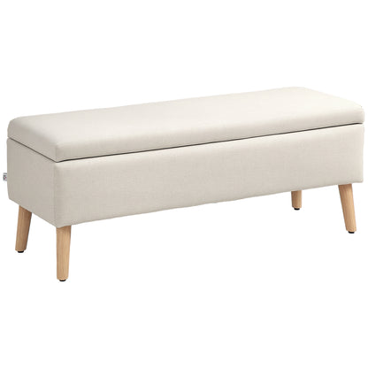 Bench with Storage, Upholstered Bench with Linen Look, Bed Bench with Wooden Legs, Storage Bench for Living Room Bedroom Hallway 110 x 39 x 45 cm, Beige