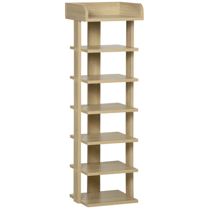 Entryway Wooden Shoe Rack, 6-Shelf Shoe Organizer with Top Shelf, 32x30x104cm, Oak