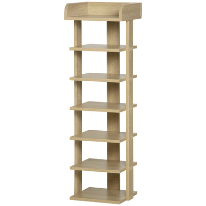 Entryway Wooden Shoe Rack, 6-Shelf Shoe Organizer with Top Shelf, 32x30x104cm, Oak