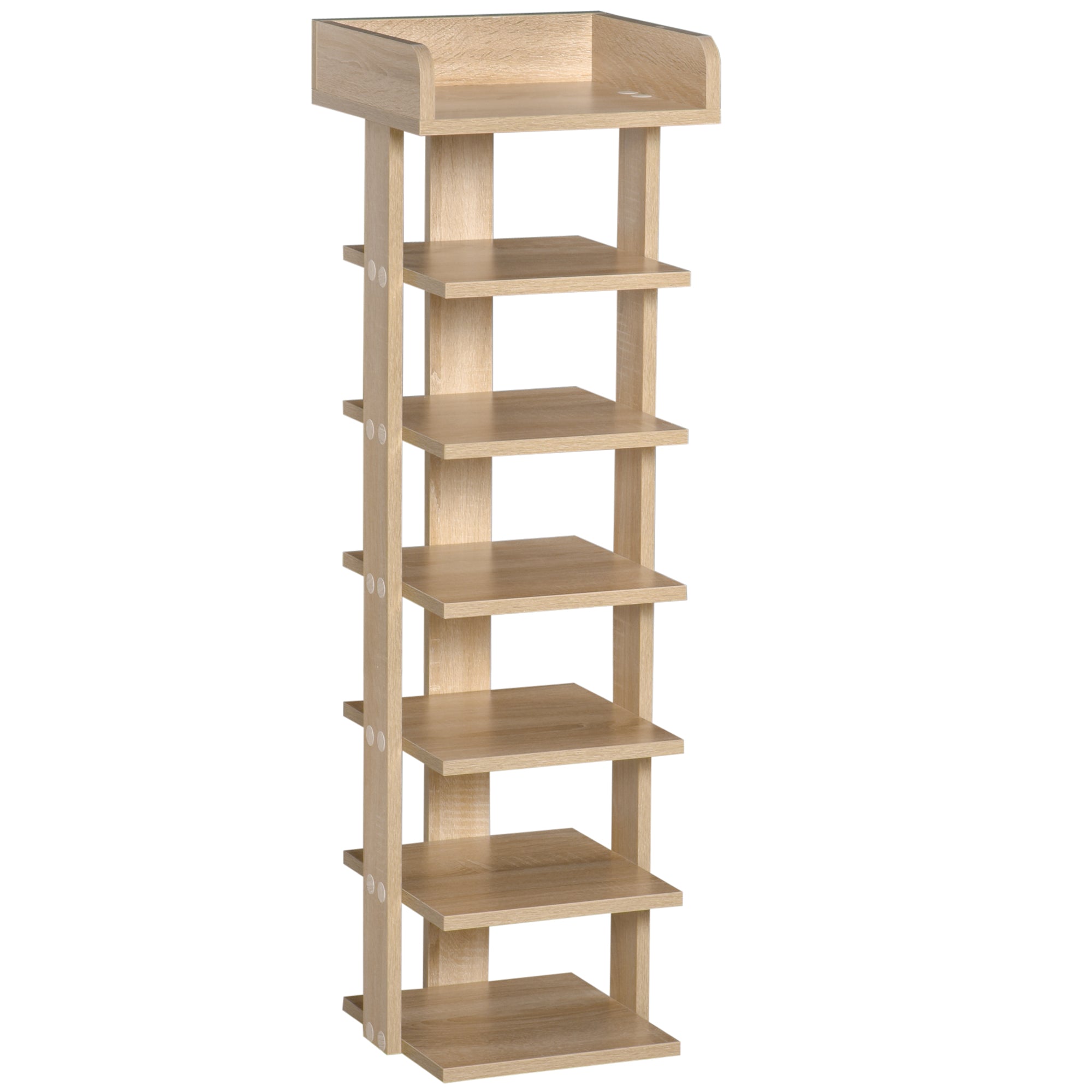Entryway Wooden Shoe Rack, 6-Shelf Shoe Organizer with Top Shelf, 32x30x104cm, Oak