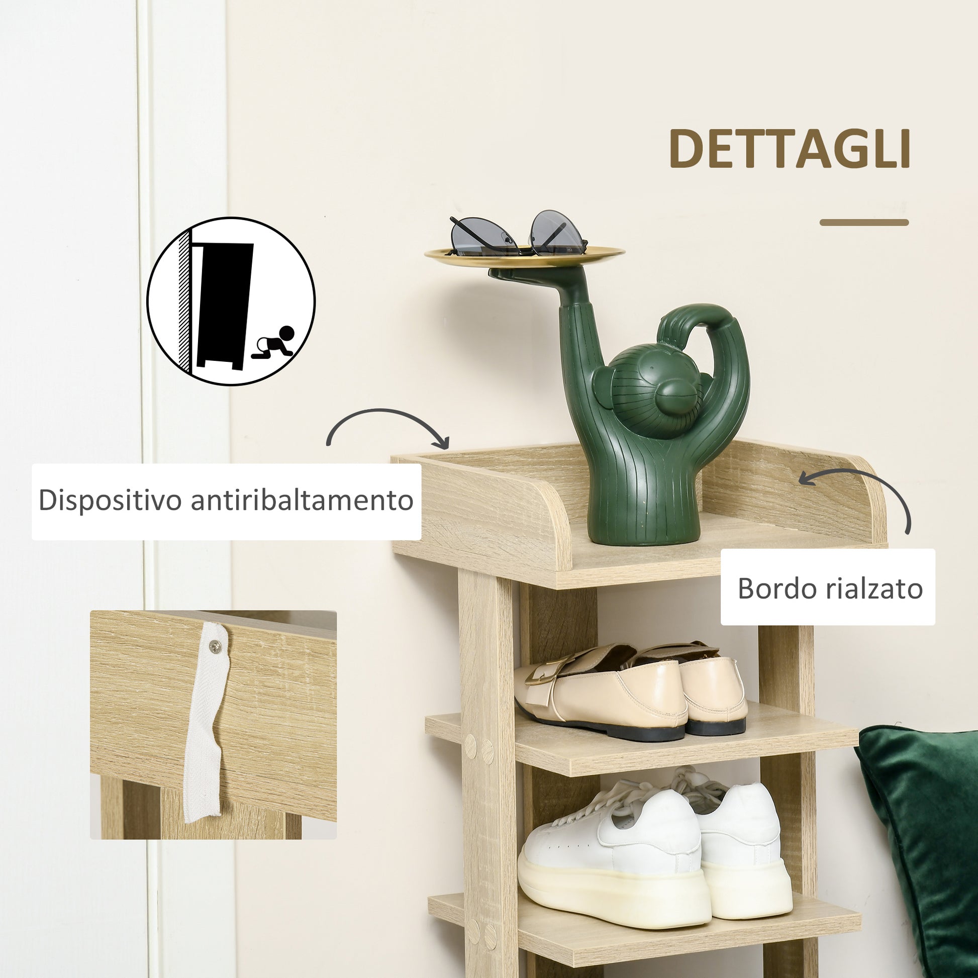 Entryway Wooden Shoe Rack, 6-Shelf Shoe Organizer with Top Shelf, 32x30x104cm, Oak