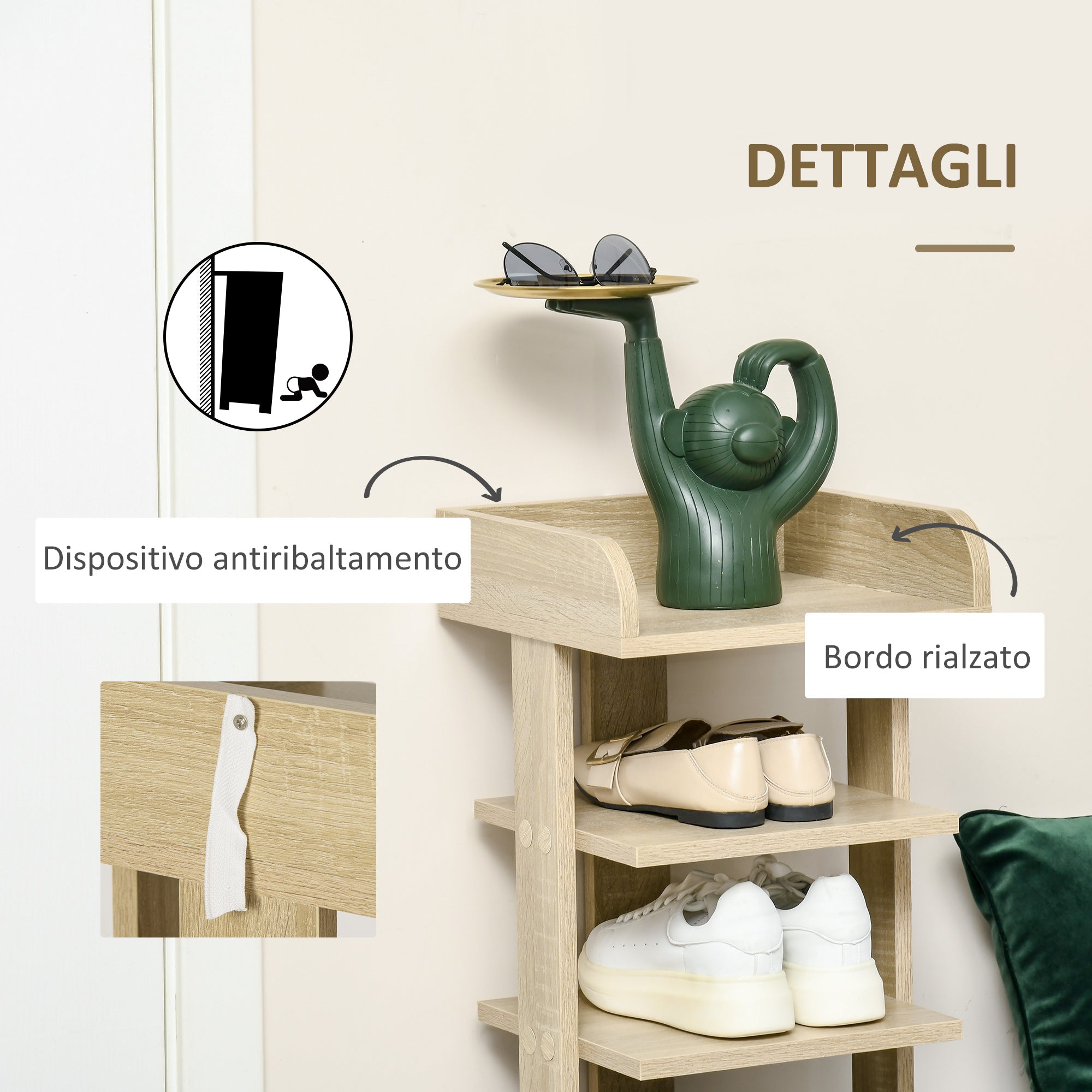 Entryway Wooden Shoe Rack, 6-Shelf Shoe Organizer with Top Shelf, 32x30x104cm, Oak