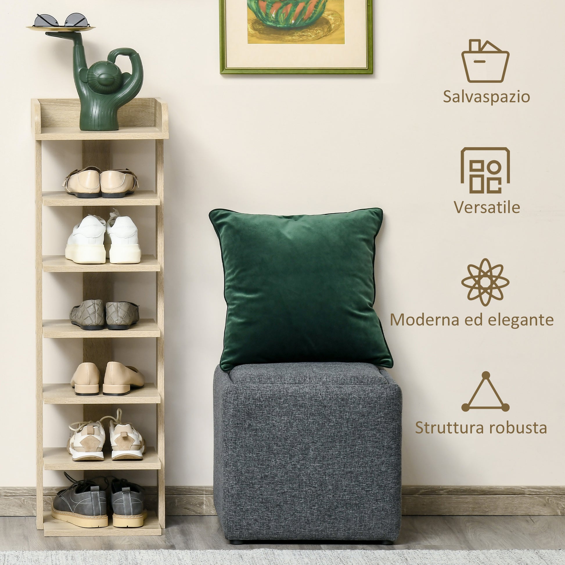Entryway Wooden Shoe Rack, 6-Shelf Shoe Organizer with Top Shelf, 32x30x104cm, Oak