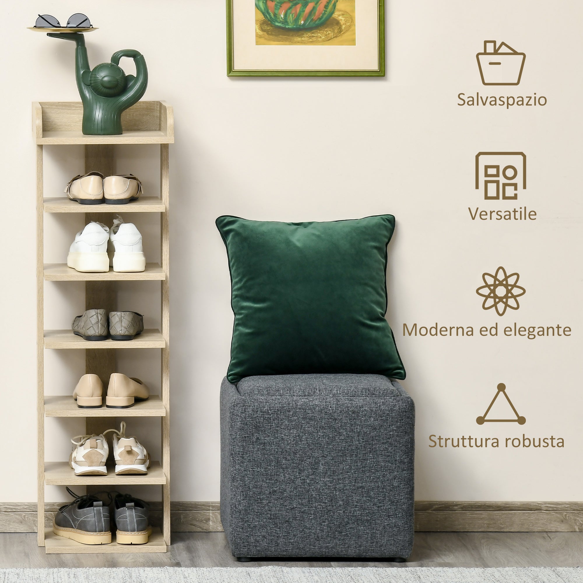 Entryway Wooden Shoe Rack, 6-Shelf Shoe Organizer with Top Shelf, 32x30x104cm, Oak