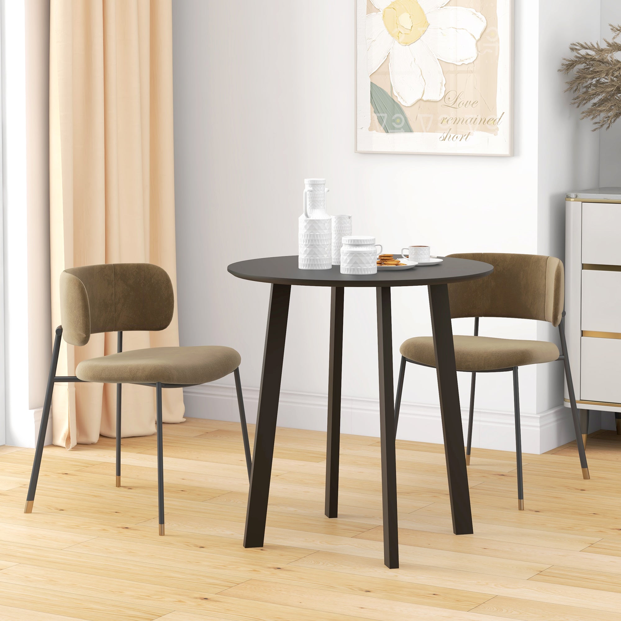 Dining Table 72 x 72 cm Round Kitchen Table for 2 Persons Modern Dining Table with Angled Legs, Table for Kitchen, Dining Room, and Living Room Black