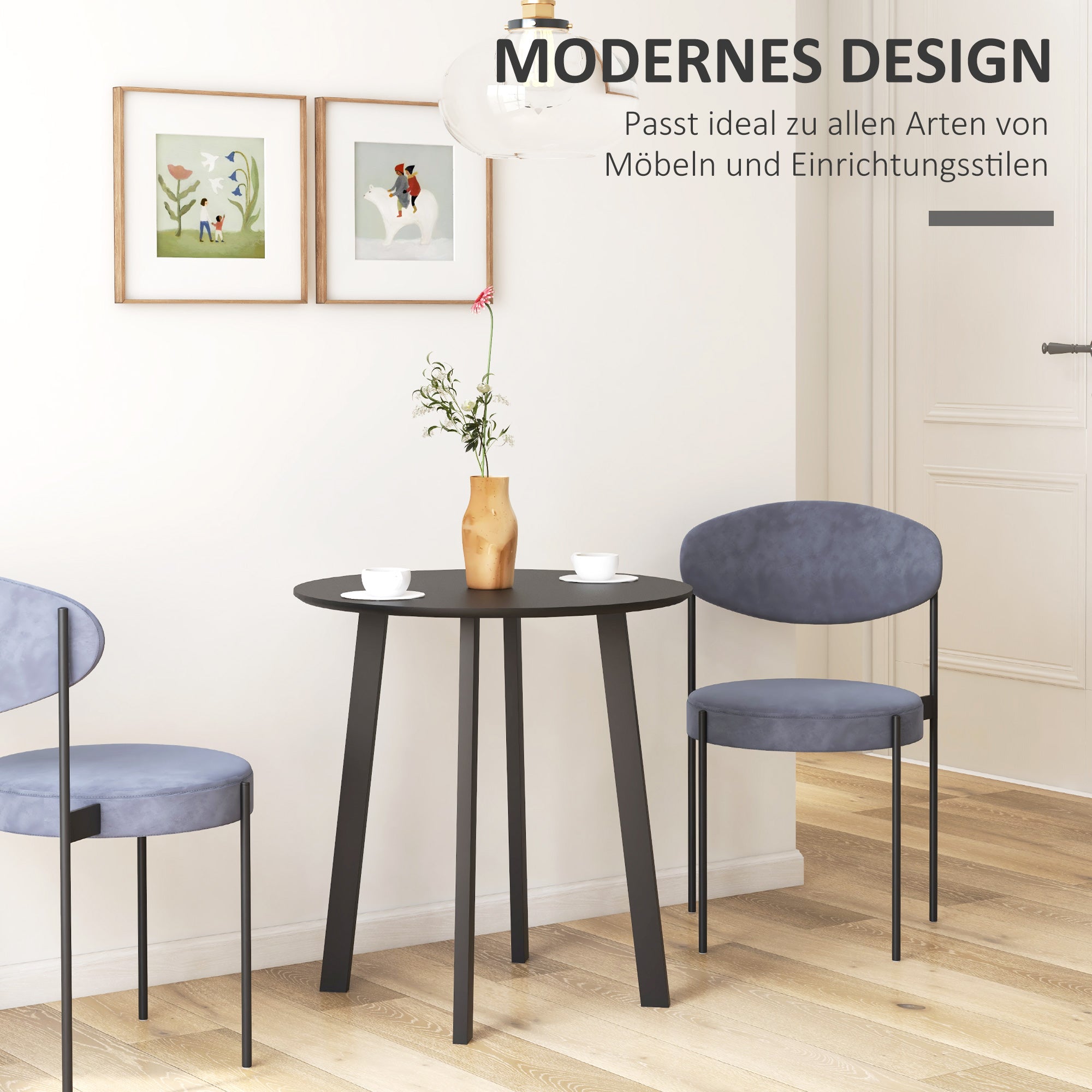 Dining Table 72 x 72 cm Round Kitchen Table for 2 Persons Modern Dining Table with Angled Legs, Table for Kitchen, Dining Room, and Living Room Black