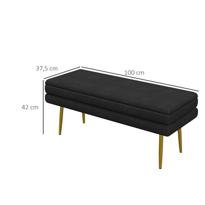 Storage Bench, Cushioned Bench with Storage, Velvet Look, Bed Bench with Steel Legs, Shoe Bench, Storage Bench for Living Room, Bedroom, Black, 100 x 37.5 x 42 cm