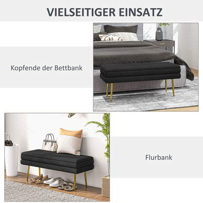 Storage Bench, Cushioned Bench with Storage, Velvet Look, Bed Bench with Steel Legs, Shoe Bench, Storage Bench for Living Room, Bedroom, Black, 100 x 37.5 x 42 cm