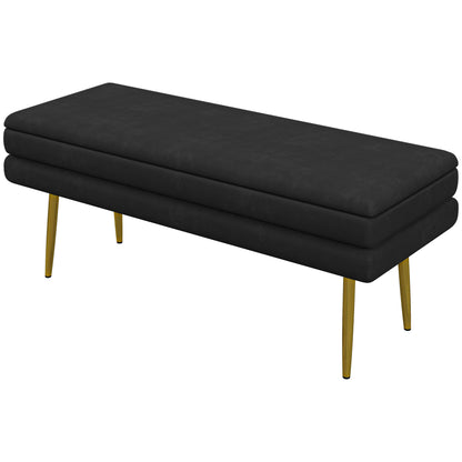 Storage Bench, Cushioned Bench with Storage, Velvet Look, Bed Bench with Steel Legs, Shoe Bench, Storage Bench for Living Room, Bedroom, Black, 100 x 37.5 x 42 cm