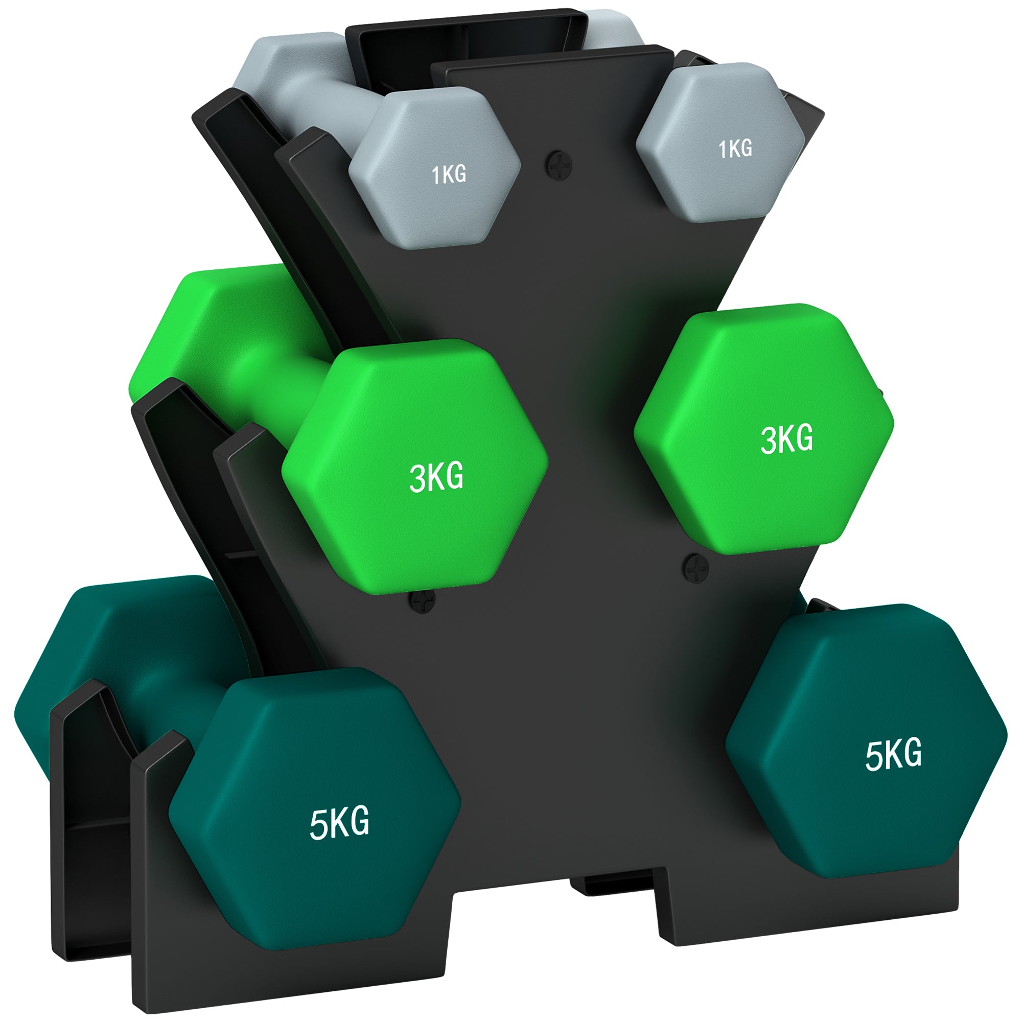 SPORTNOW Dumbbell Set 6 Dumbbells with Dumbbell Rack, 2 x 1kg, 2 x 3kg, 2 x 5kg Metal Dumbbell Set for Fitness, Gymnastics, Home