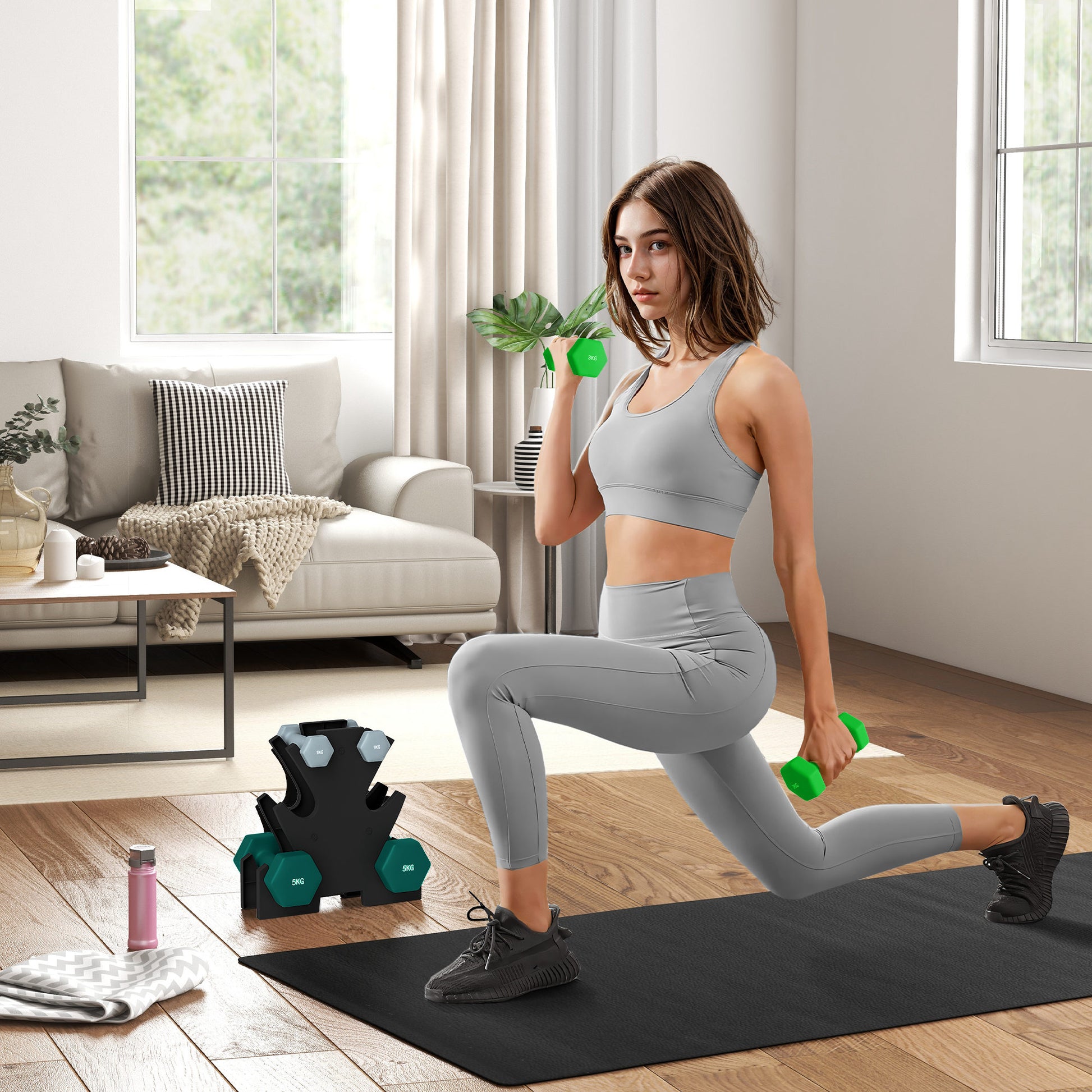 SPORTNOW Dumbbell Set 6 Dumbbells with Dumbbell Rack, 2 x 1kg, 2 x 3kg, 2 x 5kg Metal Dumbbell Set for Fitness, Gymnastics, Home