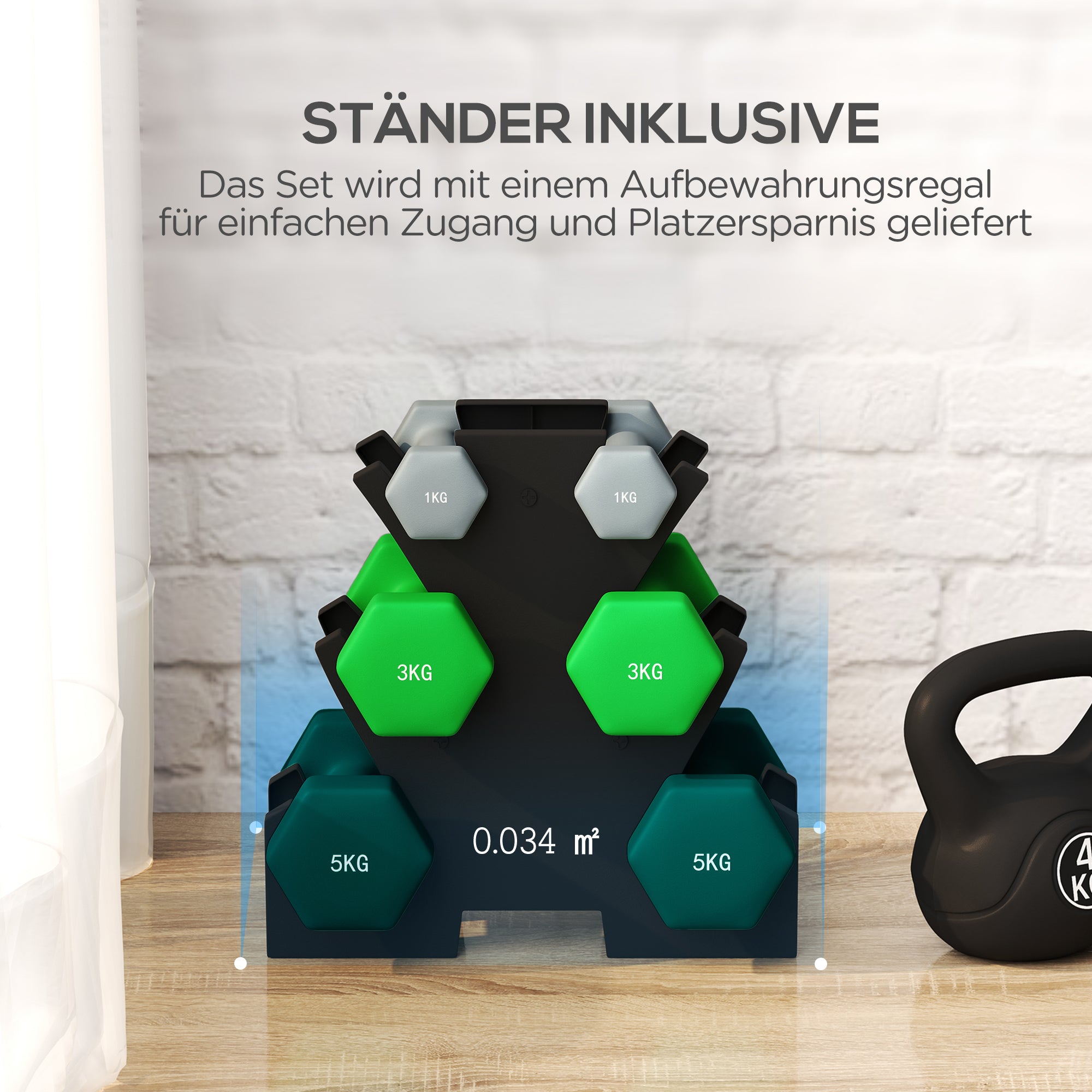 SPORTNOW Dumbbell Set 6 Dumbbells with Dumbbell Rack, 2 x 1kg, 2 x 3kg, 2 x 5kg Metal Dumbbell Set for Fitness, Gymnastics, Home