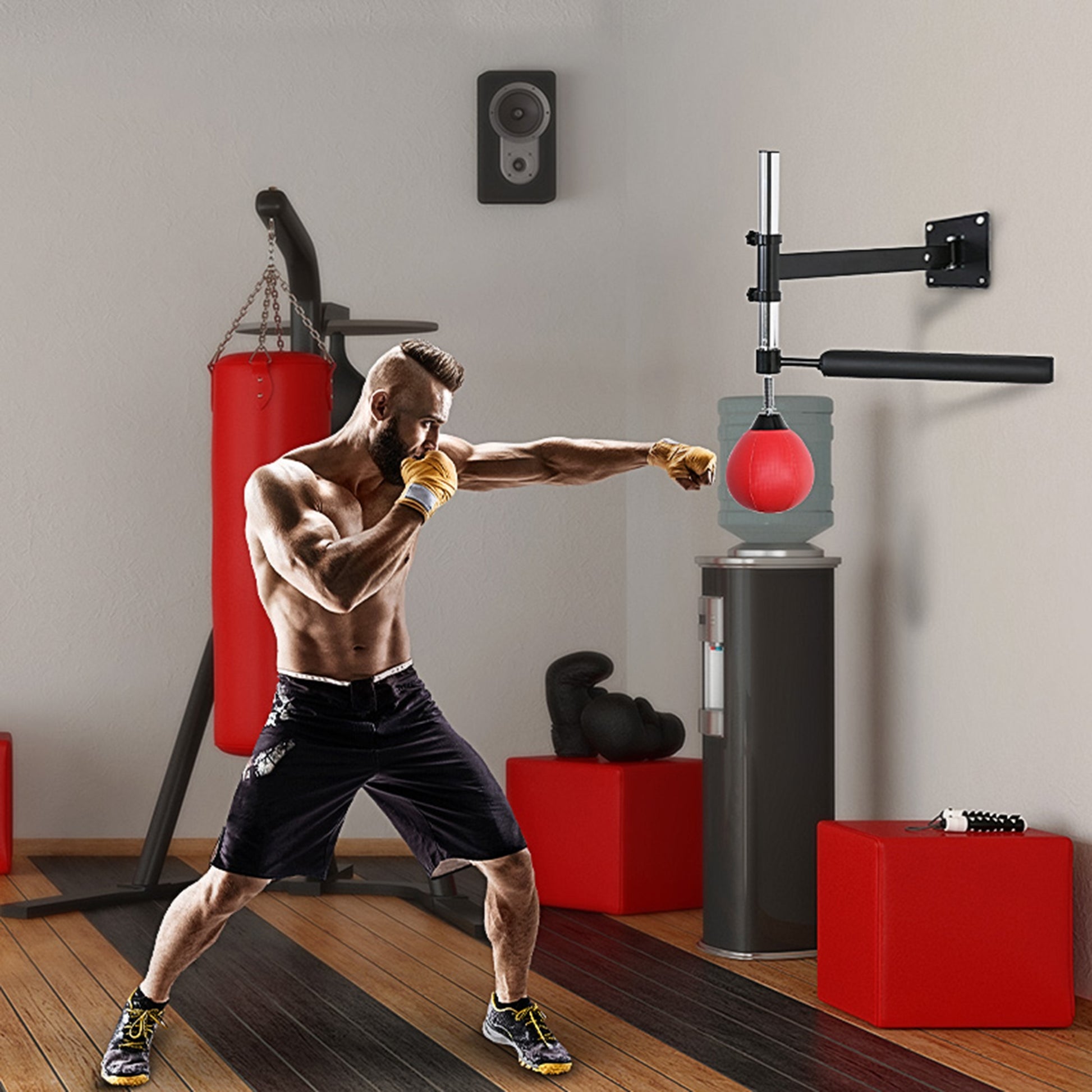 boxing frame boxing training wall mount adjustable height with rotating reflex bar speedball foldable for adults and teenagers