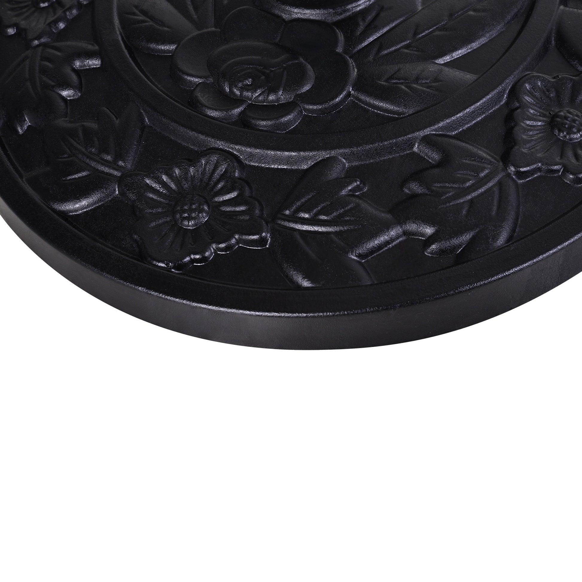 Umbrella Stand Half-Circle Base Weight Resin Cast Iron Look Flower Pattern with Tightening Knob, 50L x 31W x 32H cm, Black