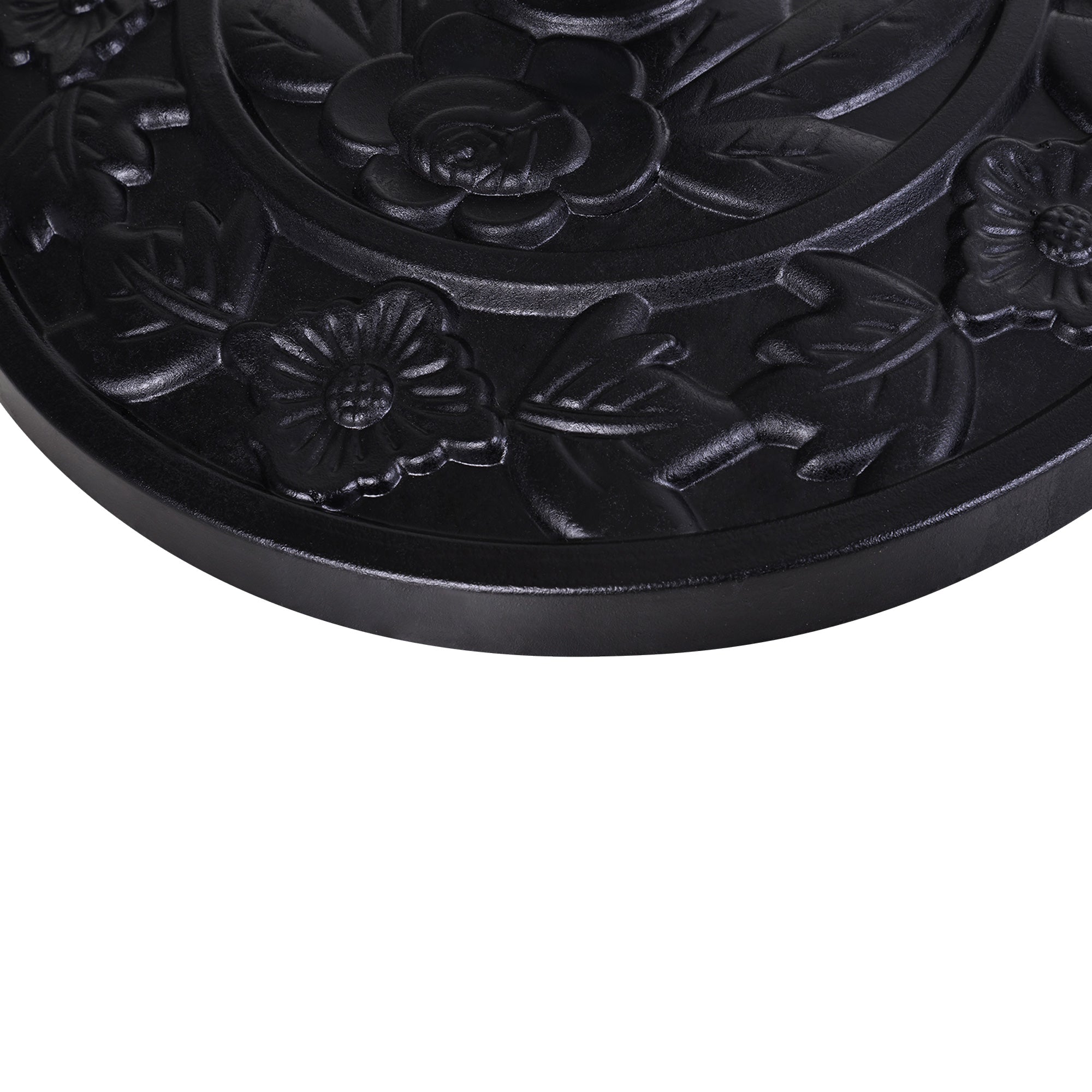 Umbrella Stand Half-Circle Base Weight Resin Cast Iron Look Flower Pattern with Tightening Knob, 50L x 31W x 32H cm, Black
