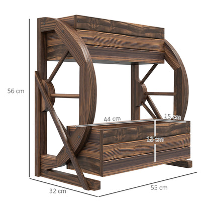 2-Tier Outdoor Wooden Planter, Raised Garden Bed with 2 Pots and Cart Wheels Country Style, 55x32x56cm