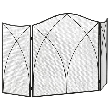 Fireplace Screen, Folding Fire Screen with 3 Panels, Hearth Guard, Spark Protection Screen for Living Room, Metal, 108 x 76 cm, Black