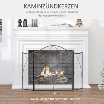 Fireplace Screen, Folding Fire Screen with 3 Panels, Hearth Guard, Spark Protection Screen for Living Room, Metal, 108 x 76 cm, Black