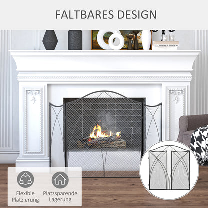 Fireplace Screen, Folding Fire Screen with 3 Panels, Hearth Guard, Spark Protection Screen for Living Room, Metal, 108 x 76 cm, Black