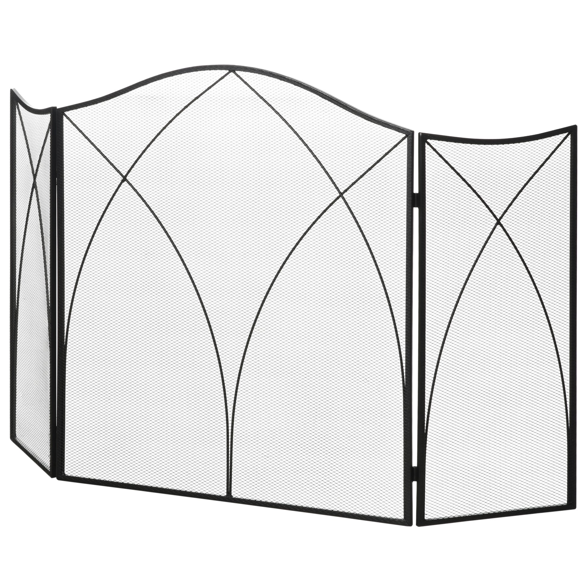 Fireplace Screen, Folding Fire Screen with 3 Panels, Hearth Guard, Spark Protection Screen for Living Room, Metal, 108 x 76 cm, Black