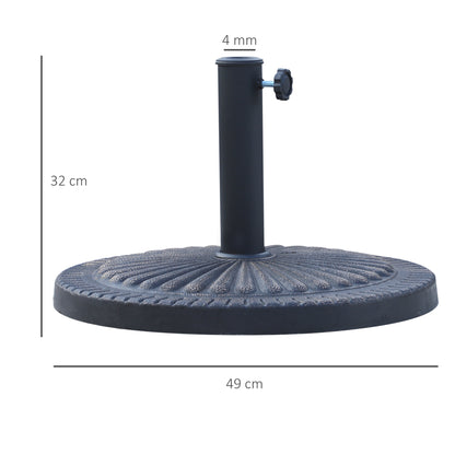 Umbrella Base Diameter 3.8-4.8cm Floral Motif with Knob Weight 15KG Garden Resin 49x32cm