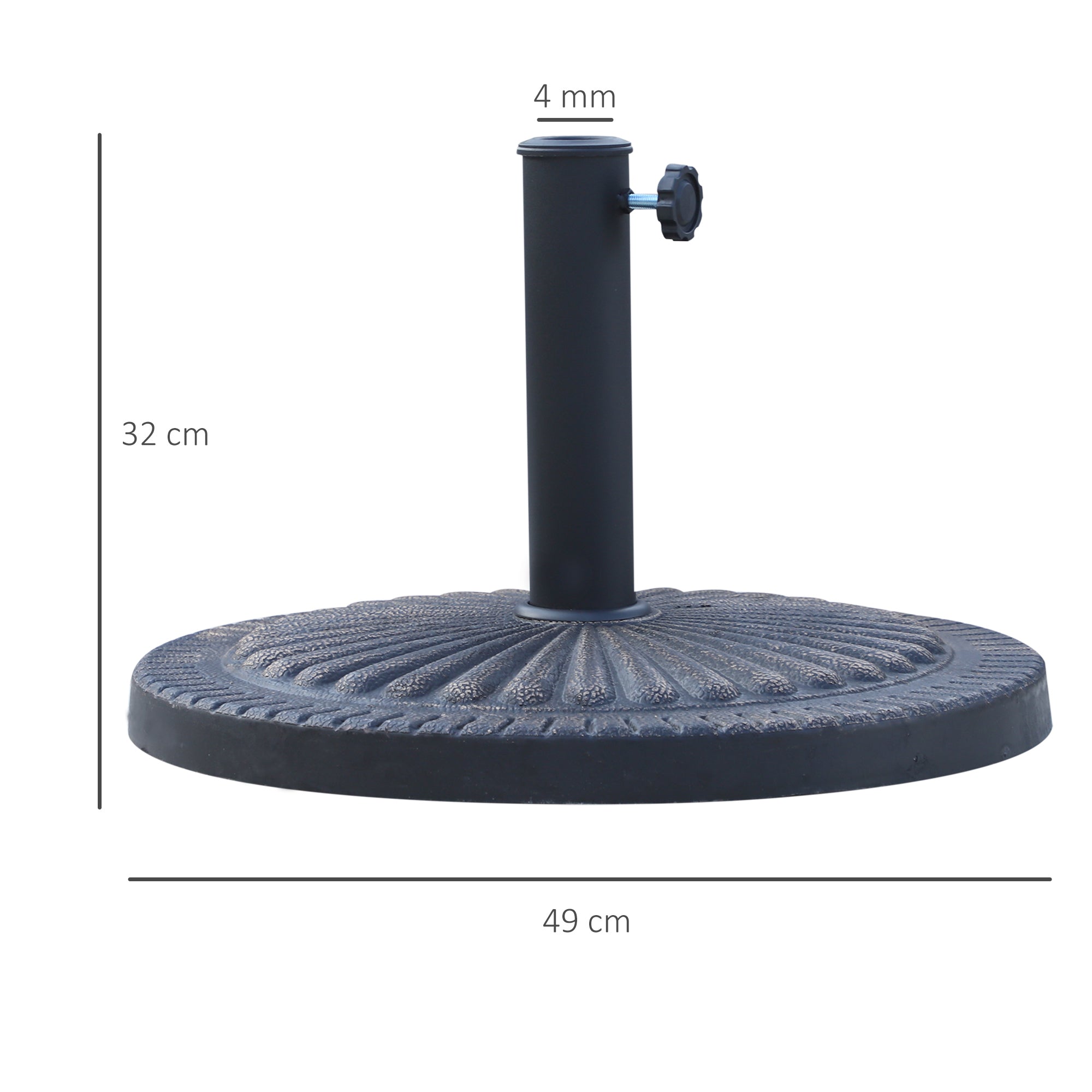 Umbrella Base Diameter 3.8-4.8cm Floral Motif with Knob Weight 15KG Garden Resin 49x32cm