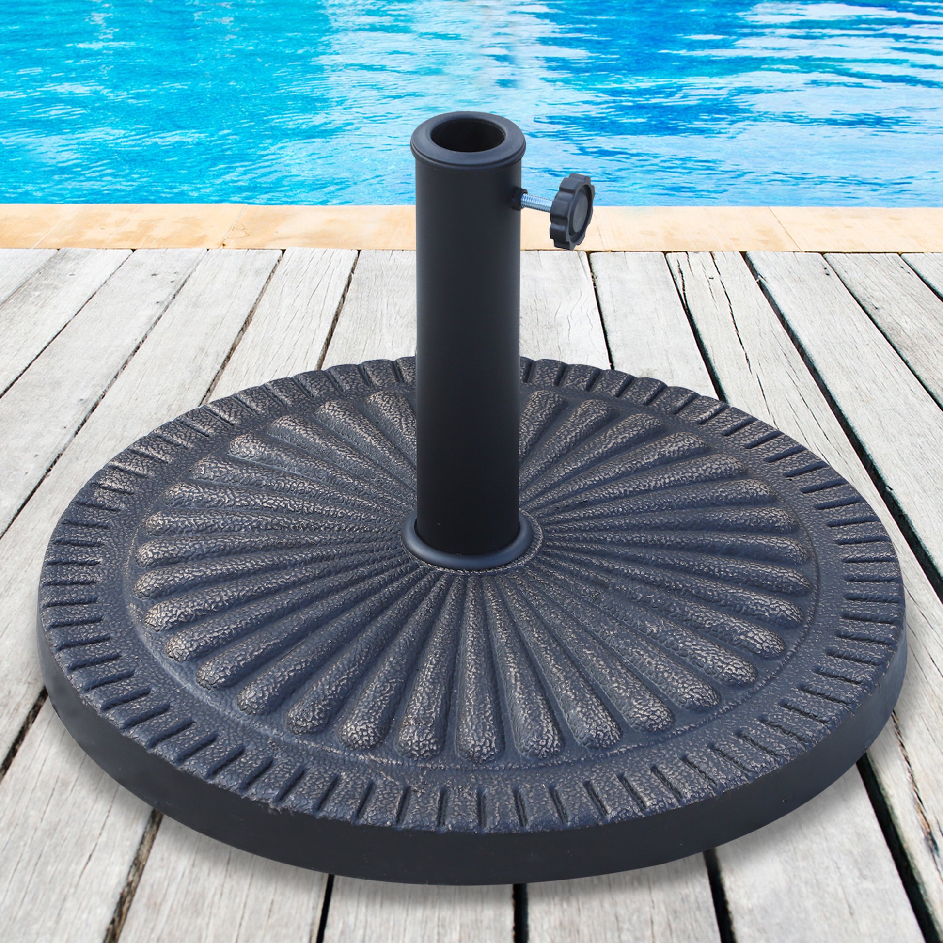 Umbrella Base Diameter 3.8-4.8cm Floral Motif with Knob Weight 15KG Garden Resin 49x32cm