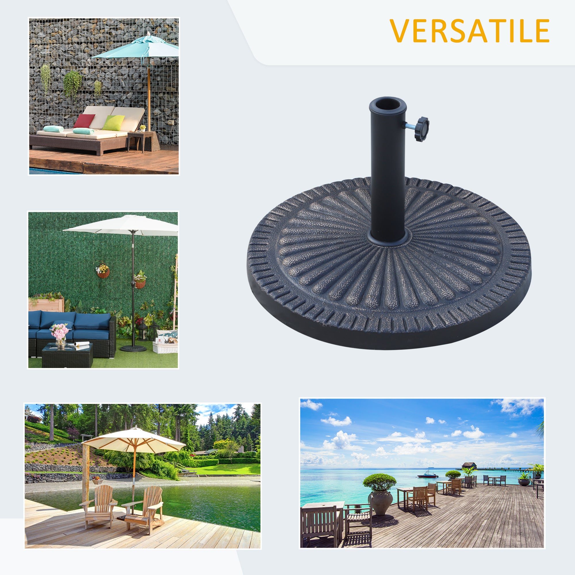 Umbrella Base Diameter 3.8-4.8cm Floral Motif with Knob Weight 15KG Garden Resin 49x32cm