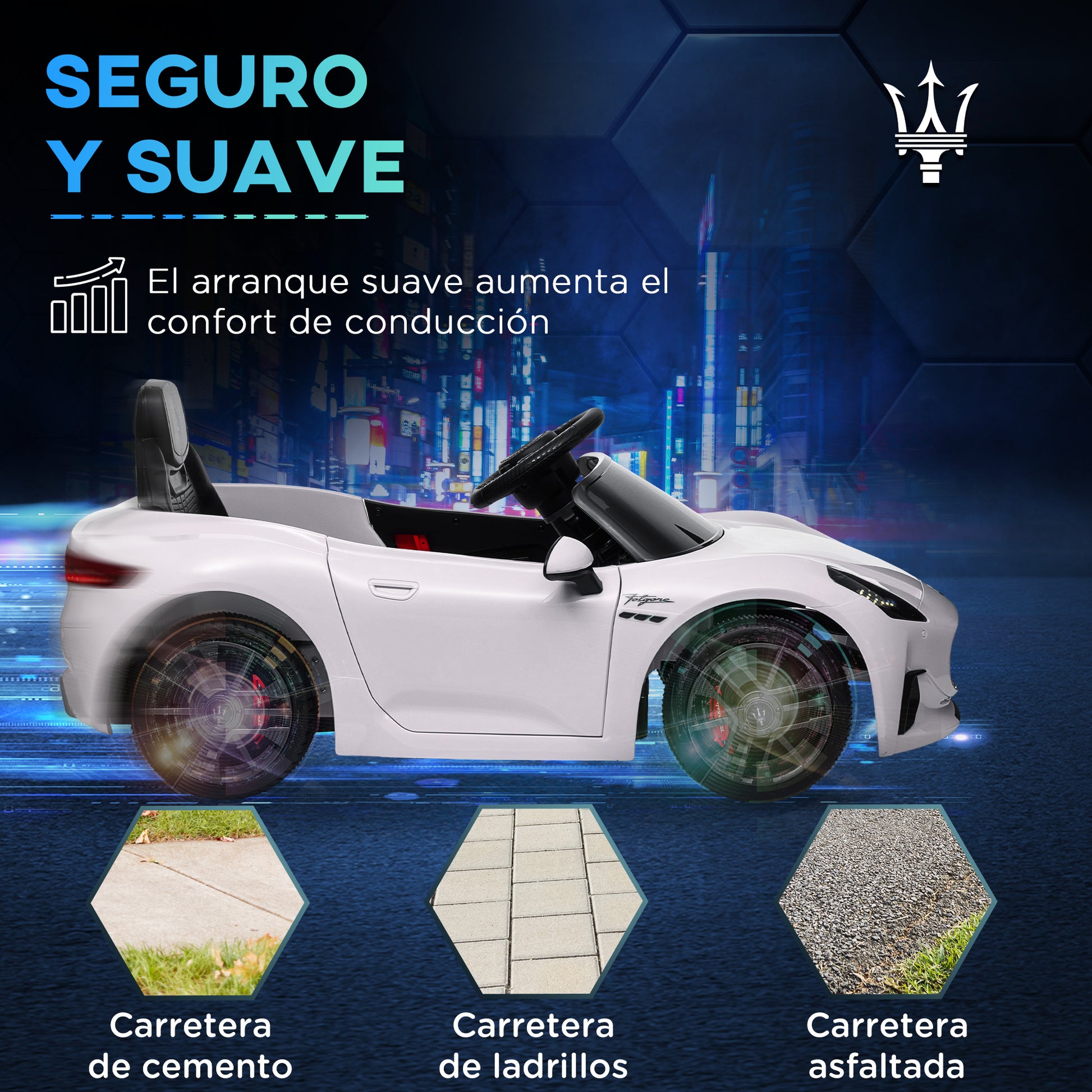Electric Car for Kids 3+ Years Maserati Gran Turismo Folgore 2 Powerful Motors Electric Car with 12V Battery Speed 3-5 km/h Remote Control 2.4G Headlights Horn and MP3 White