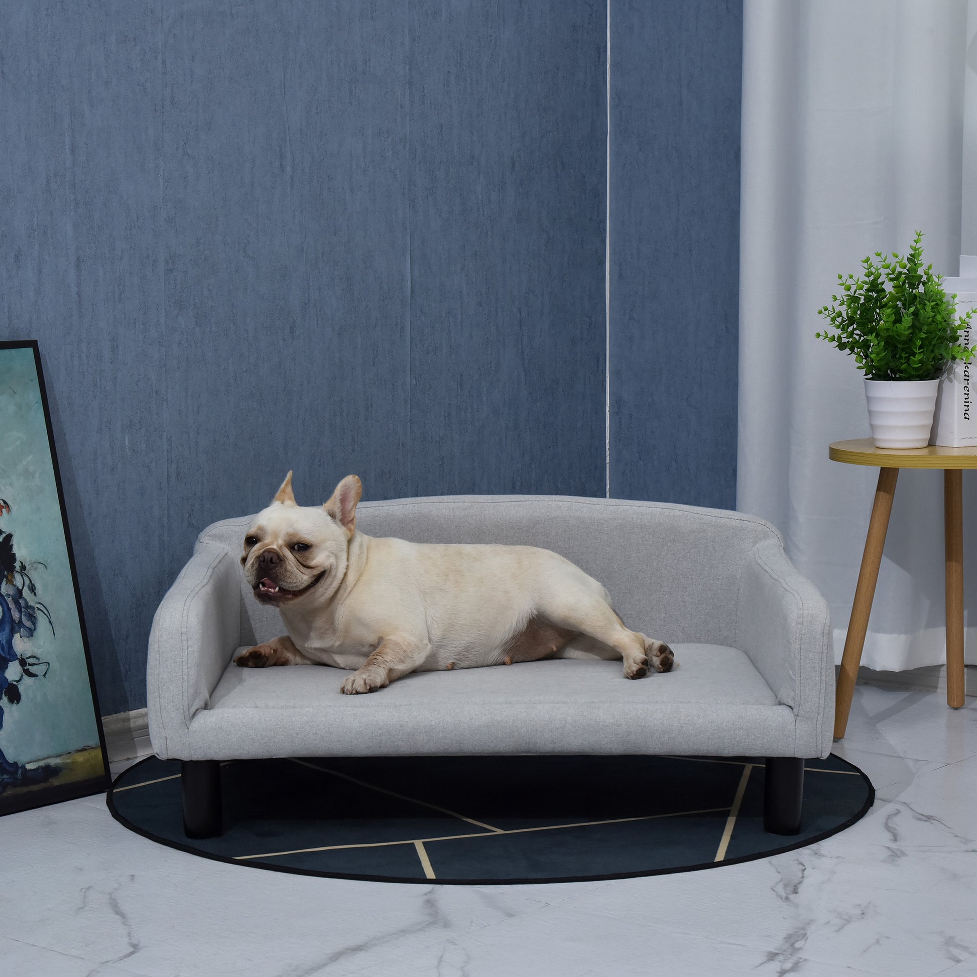 Pet Sofa with Soft Cover Pet Sofa with Wooden Legs Dog Bed 82 x 54 x 36 cm