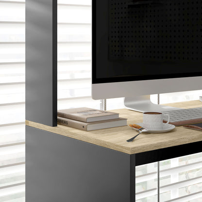 Desk with Shelves Modern Computer Desk with Monitor Stand CPU Office Study 114x45x138 cm Gray and Natural