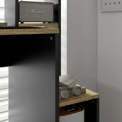 Desk with Shelves Modern Computer Desk with Monitor Stand CPU Office Study 114x45x138 cm Gray and Natural