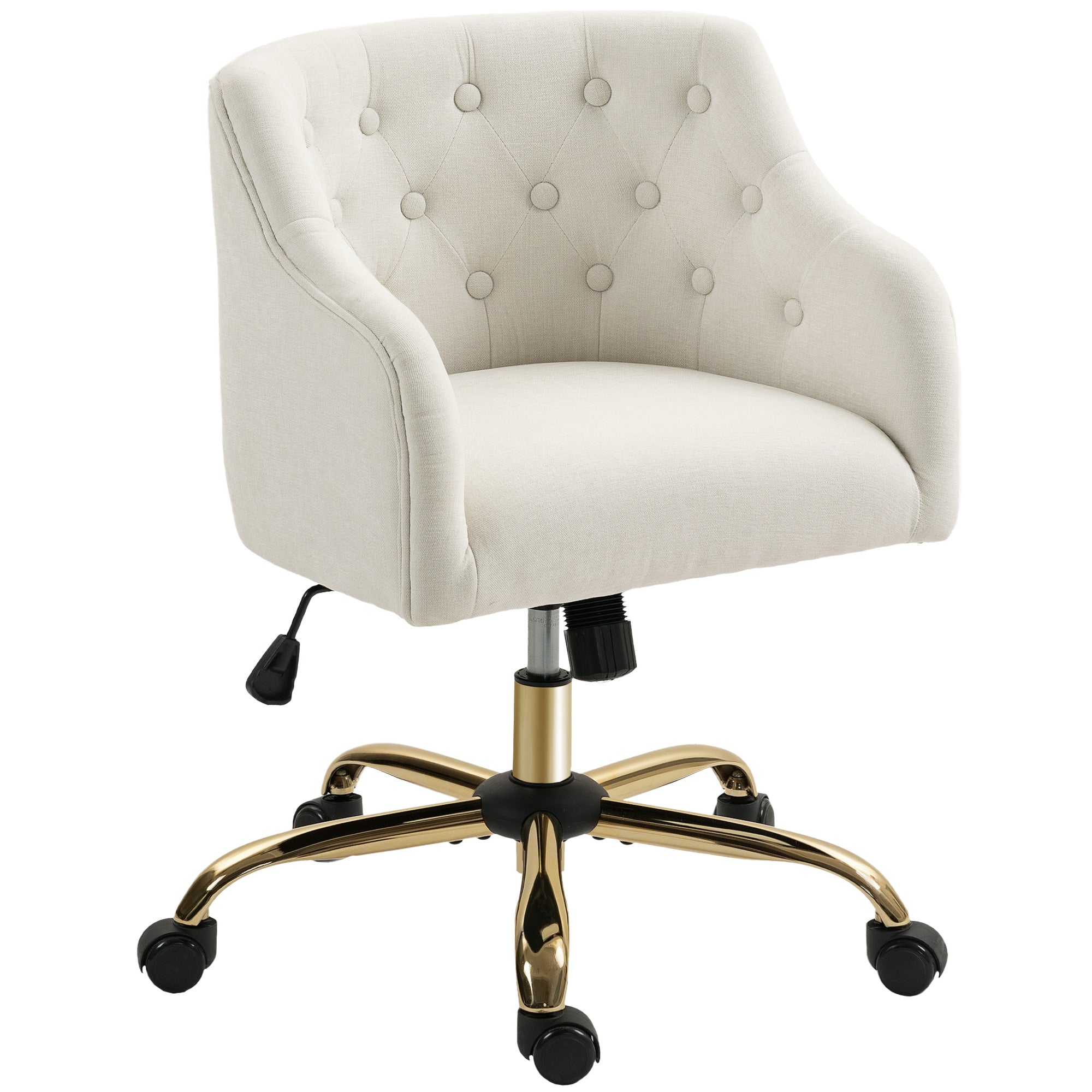 Home Office Chair, Desk Chair Swivel Chair Height Adjustable Office Chair with Rocking Function, Linen Look, Makeup Chair for Bedroom, Study, Beige