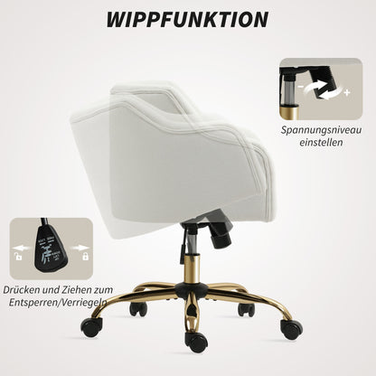 Home Office Chair, Desk Chair Swivel Chair Height Adjustable Office Chair with Rocking Function, Linen Look, Makeup Chair for Bedroom, Study, Beige