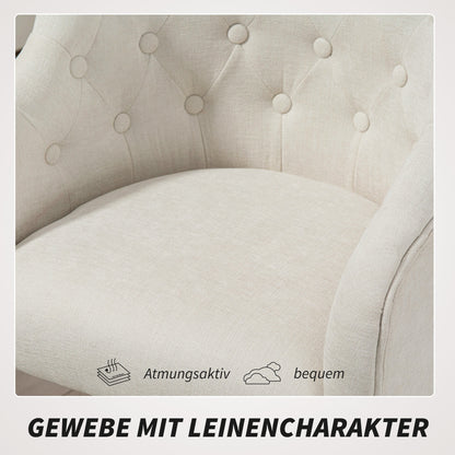 Home Office Chair, Desk Chair Swivel Chair Height Adjustable Office Chair with Rocking Function, Linen Look, Makeup Chair for Bedroom, Study, Beige