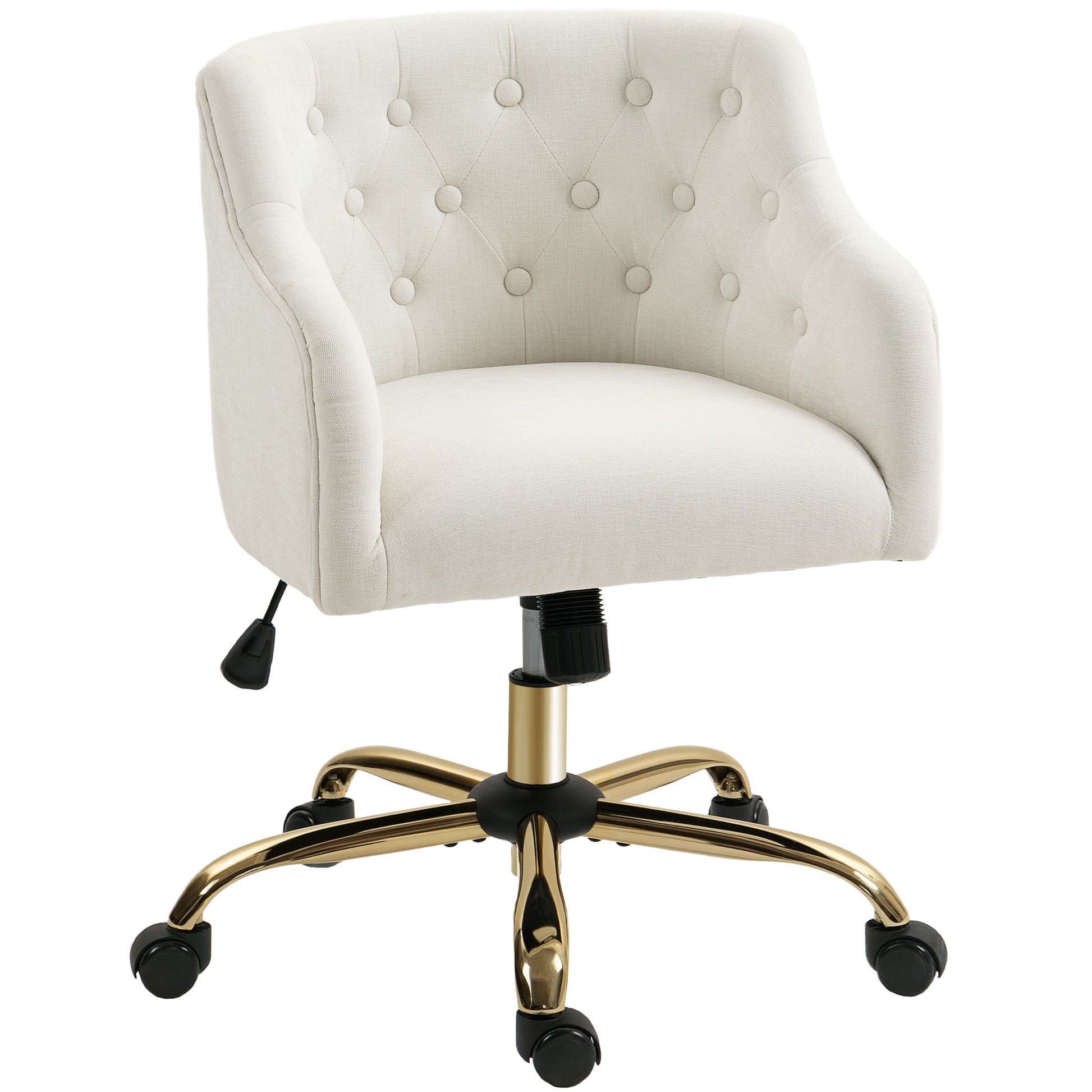 Home Office Chair, Desk Chair Swivel Chair Height Adjustable Office Chair with Rocking Function, Linen Look, Makeup Chair for Bedroom, Study, Beige