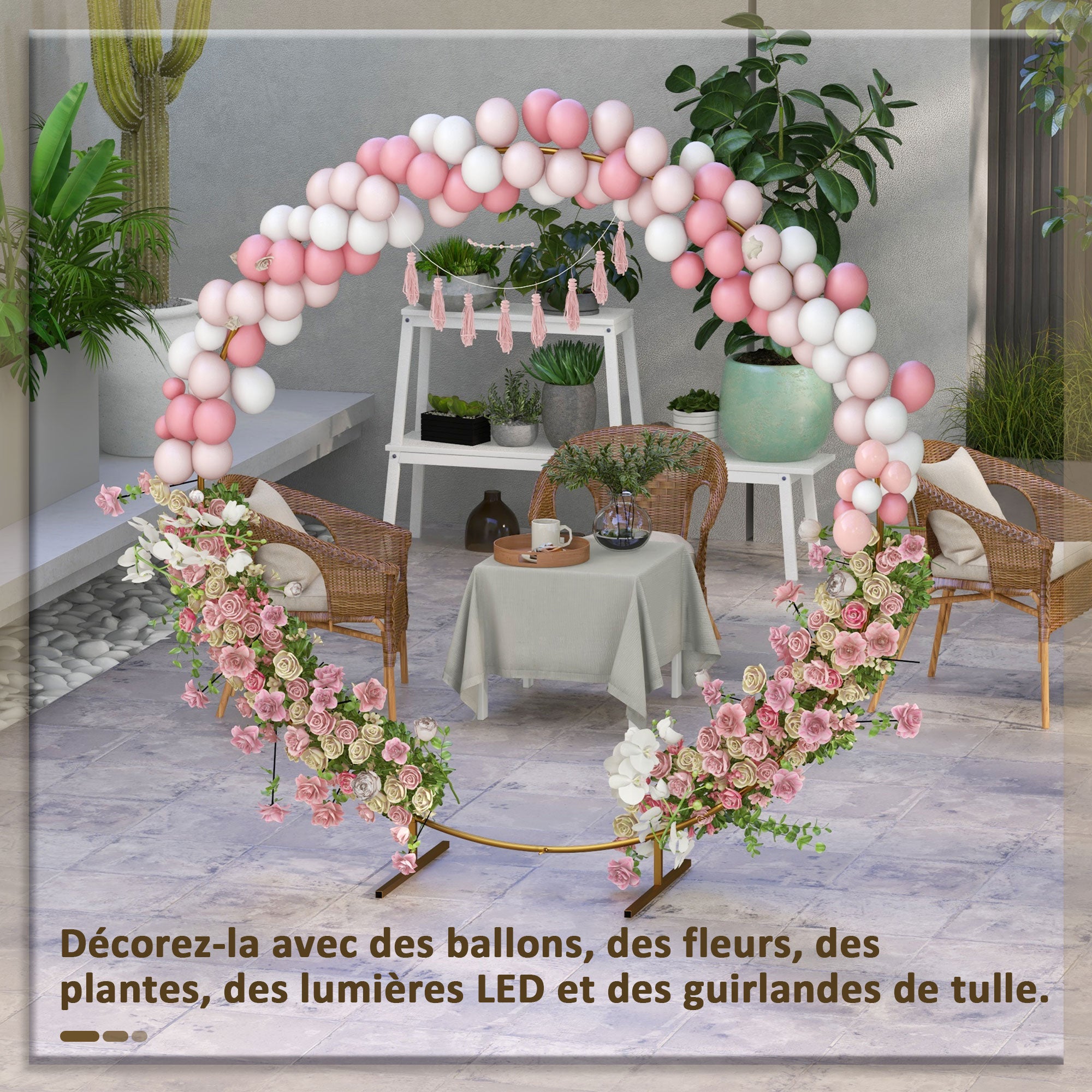Ornamental Round Balloon Arch Kit Garden Arch Rose Arch Climbing Plant Arch for Wedding, Birthday, Ceremony, and Banquet in Golden Steel 2.24m