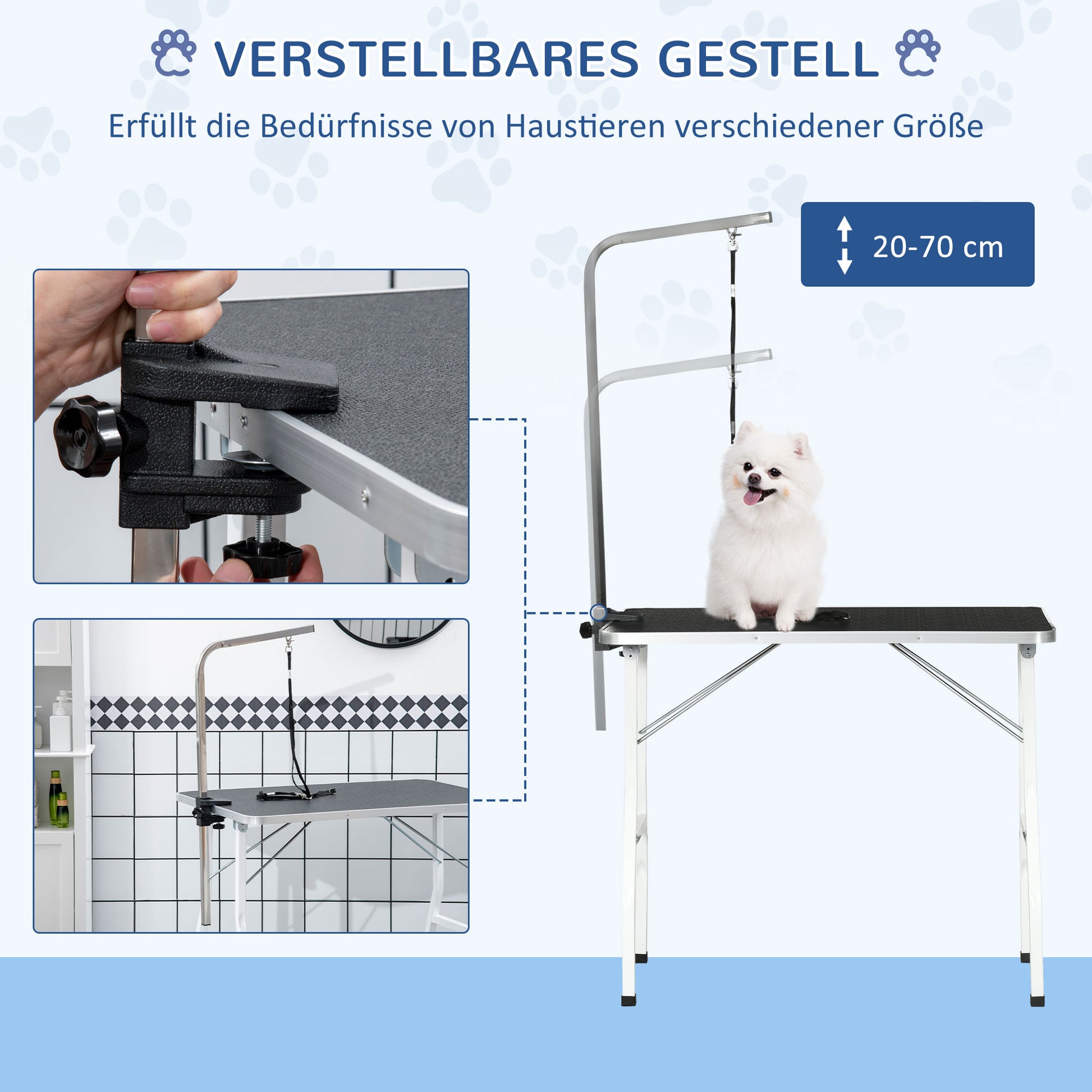 Pet Grooming Table Pet Trimming Table Dog Grooming Table with Loops Pet Grooming Table for Household Bathing Hair Drying and Hair Cutting adjustable height Black