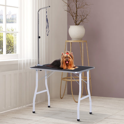 Pet Grooming Table Pet Trimming Table Dog Grooming Table with Loops Pet Grooming Table for Household Bathing Hair Drying and Hair Cutting adjustable height Black