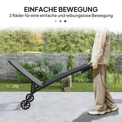 Sunbed with Wheels, Aluminum Garden Lounger with 5-position adjustable backrest, weatherproof camping bed, garden chair up to 150 kg load capacity, for garden holidays, beach, pool, Black