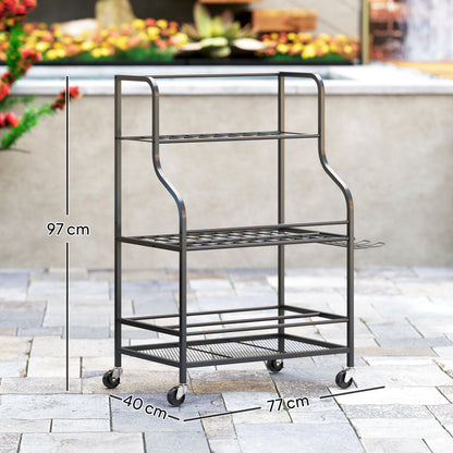 Garden Tool Organizer, 54-Slot Garden Tool Storage with 5 Hooks, Steel Garage Tool Rack on Wheels, 3 Levels for Tools, Rakes, Black