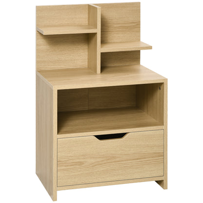 Modern Wooden Bedside Table Nightstand with Drawer and Storage Shelves Side Table for Living Room Bedroom 45x35x73 cm Natural