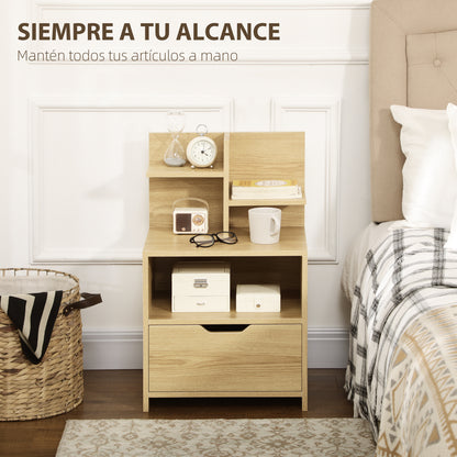 Modern Wooden Bedside Table Nightstand with Drawer and Storage Shelves Side Table for Living Room Bedroom 45x35x73 cm Natural