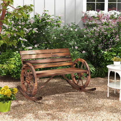 Wooden Swing Bench, Swing Bench with Armrest, 2 Seater Garden Bench, Wooden Bench for Garden, Balcony, Up to 240 kg Load Capacity, Charred, 105 x 88 x 74 cm