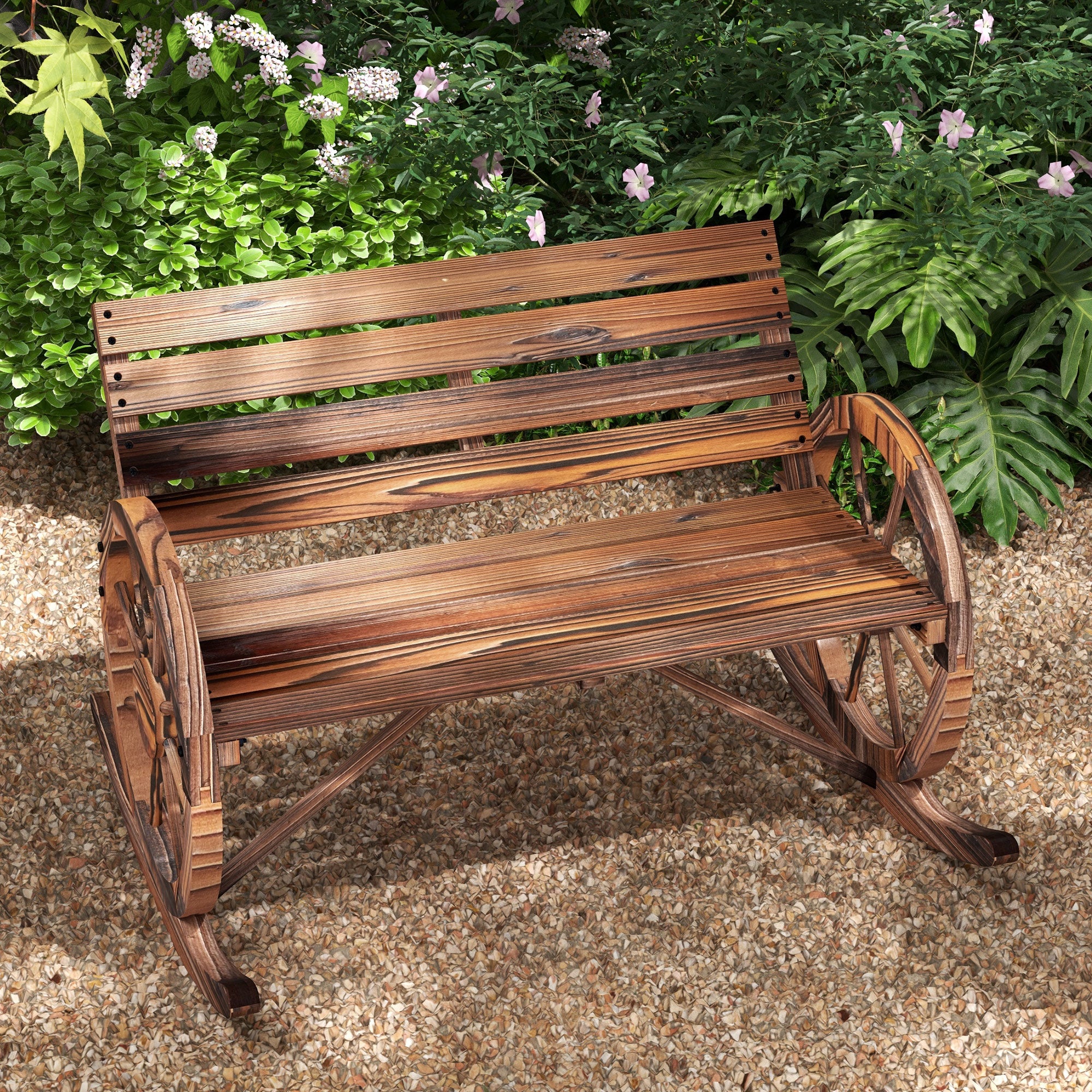 Wooden Swing Bench, Swing Bench with Armrest, 2 Seater Garden Bench, Wooden Bench for Garden, Balcony, Up to 240 kg Load Capacity, Charred, 105 x 88 x 74 cm