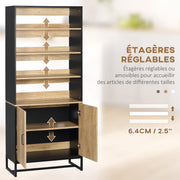 Kitchen Buffet Cabinet with Cupboard and 4 Adjustable Shelves dim. 75W x 35D x 175H cm Black and Natural
