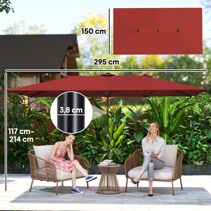 Double Rectangular Patio Umbrella, 5' x 9.7' (59" x 116"), Adjustable Height & Tilt, Wine Red